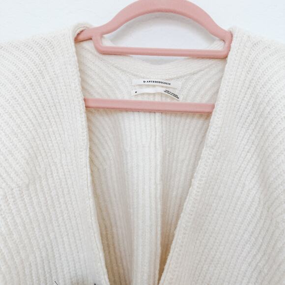 Anthropologie Rhea Bow-Front Crop Wool Blend Cardigan Sweater Ivory Size Medium - Picture 4 of 8